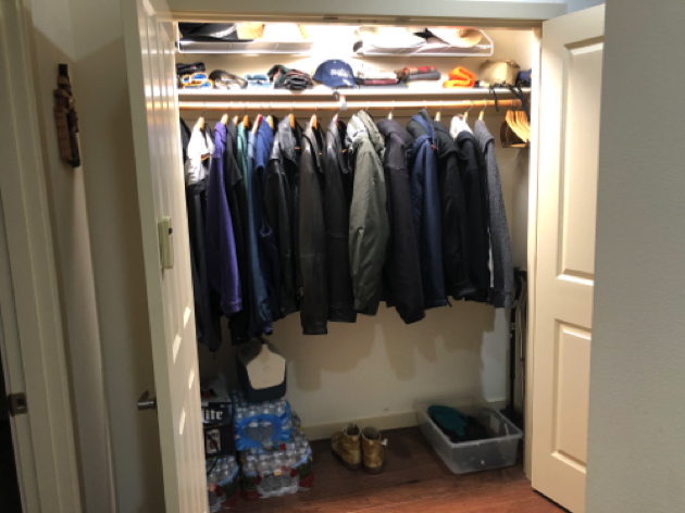 Coat Closet is 7 feet wide
with lighting and added high shelving